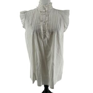 Gap Ruffle Top Women Medium White 100% Cotton Flutter Cottagecore Romantic Boho